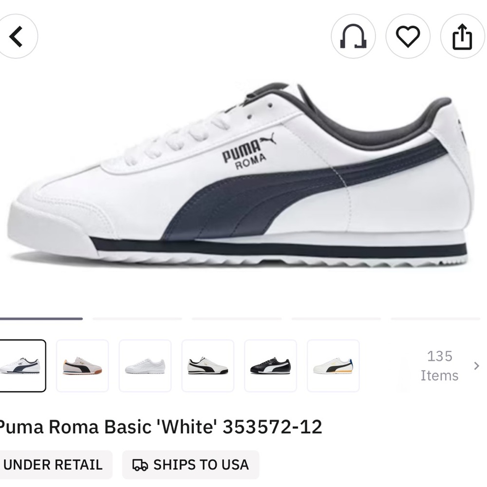NWOT Puma Roma Basic 'White' 353572-12 men’s sneakers, size 8 - Picture 9 of 11